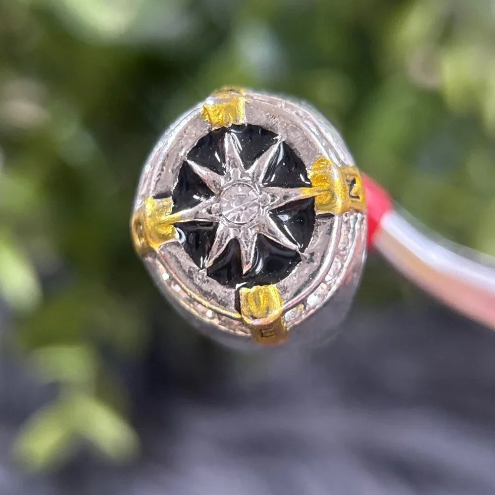 Silver‎ With Gold Accent Compass Ring